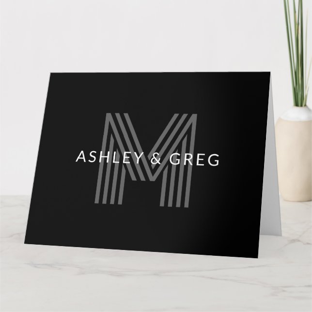 Retro Modern Name/s Editable Monogram Black & Grey Card (Front)