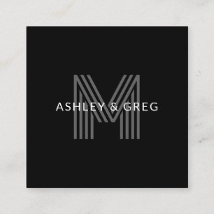 Retro Modern Name/s Editable Monogram Black & Grey Enclosure Card