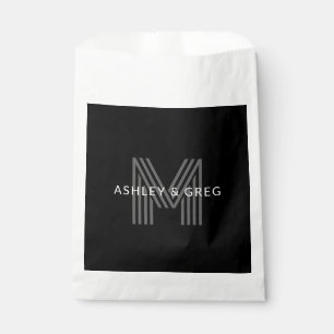 Retro Modern Name/s Editable Monogram Black & Grey Favour Bag