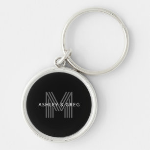 Retro Modern Name/s Editable Monogram Black & Grey Key Ring