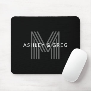 Retro Modern Name/s Editable Monogram Black & Grey Mouse Pad