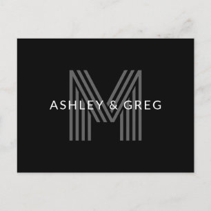 Retro Modern Name/s Editable Monogram Black & Grey Postcard