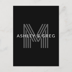Retro Modern Name/s Editable Monogram Black & Grey Postcard