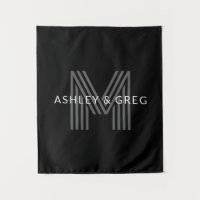 Retro Modern Name/s Editable Monogram Black & Grey