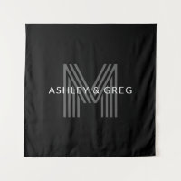 Retro Modern Name/s Editable Monogram Black & Grey
