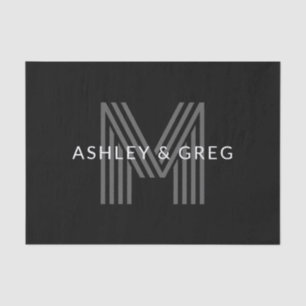Retro Modern Name/s Editable Monogram Black & Grey Tissue Paper