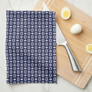 Retro Modern Navy Blue Ovals Geometric Pattern Tea Towel