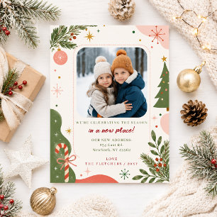 Retro Modern New Home for Holidays Photo Moving Holiday Card