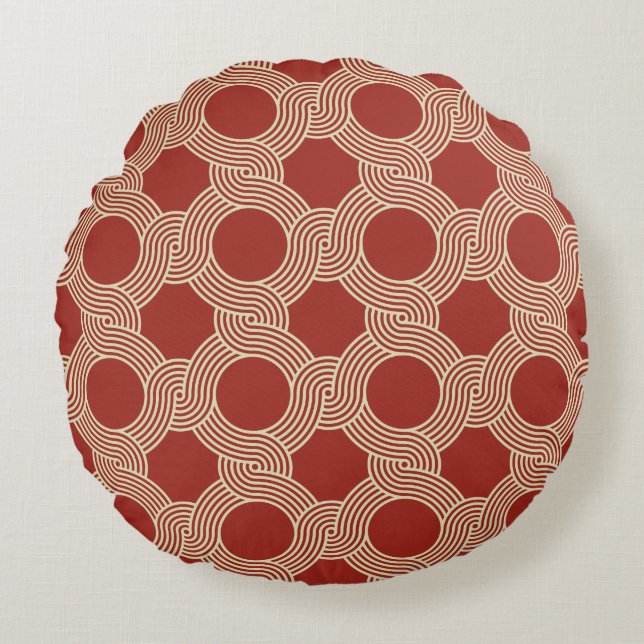 Retro modern Orange Brown Seventies Geometric Art Round Cushion (Front)