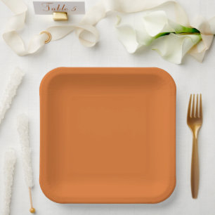 Retro Modern Orange Solid Colour Paper Plate