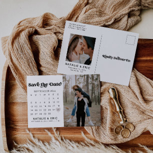 Retro Modern Photo Save The Date Postcard