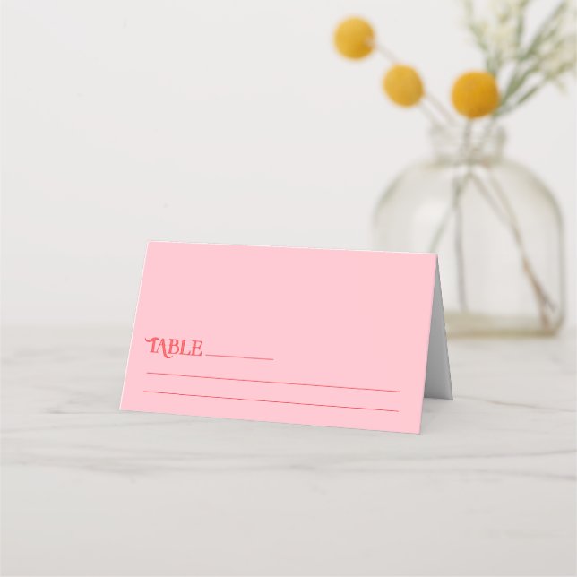 Retro Modern Pink and Red Wedding Table Place Card (Front)