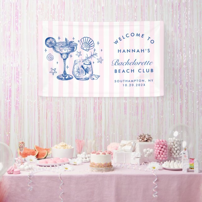 Retro Modern Pink & Blue Bachelorette Weekend Banner (Party)