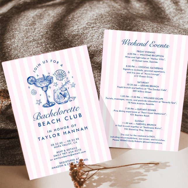 Retro Modern Pink & Blue Bachelorette Weekend Invitation (Creator Uploaded)