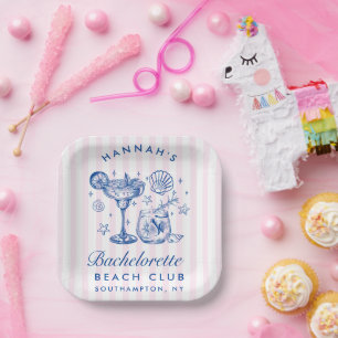 Retro Modern Pink & Blue Bachelorette Weekend Paper Plate