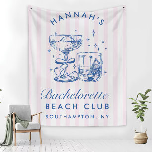 Retro Modern Pink & Blue Bachelorette Weekend Tapestry