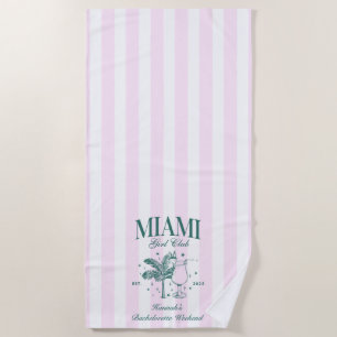Retro Modern Pink & Green Miami Bachelorette Party Beach Towel