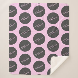 Retro-modern Pink & Grey Modern Polka Dot Design Sherpa Blanket