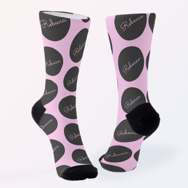 Retro-modern Pink & Grey Modern Polka Dot Design Socks (Creator Uploaded)