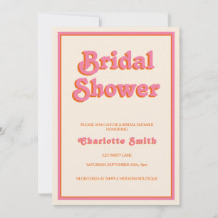 Retro Modern Pink Orange Bridal Shower Invitation