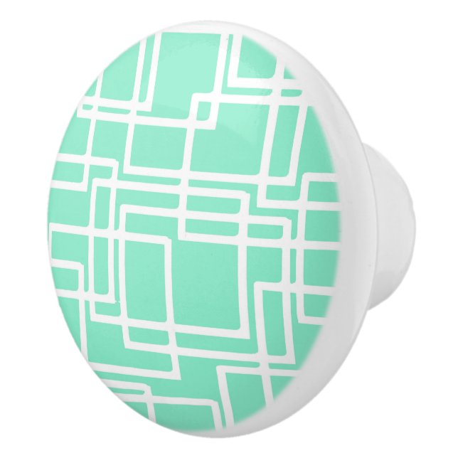 Retro Modern Rectangles On Diluted Aqua Ceramic Knob (Right)