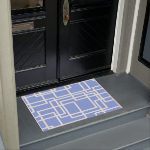 Retro Modern Rectangles On Summer Sky Blue Doormat