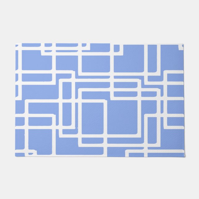 Retro Modern Rectangles On Summer Sky Blue Doormat (Front)