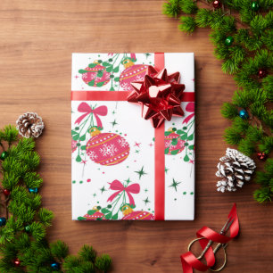 Retro Modern Red Christmas Ornaments Wrapping Paper