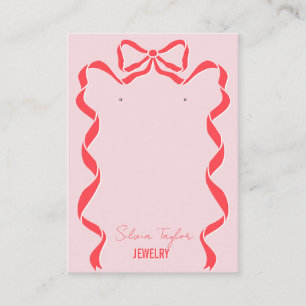 retro modern red pink bow ribbon earring display business card