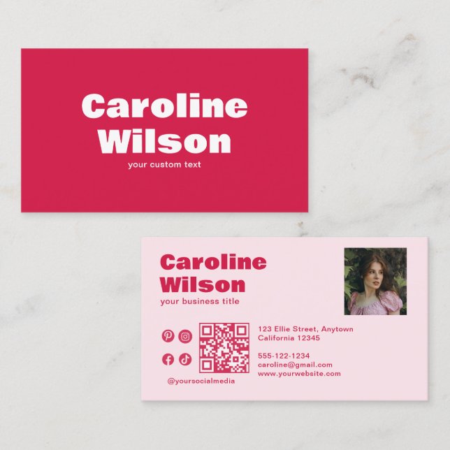 Retro Modern Red Professional Photo QR Code Business Card (Front/Back)