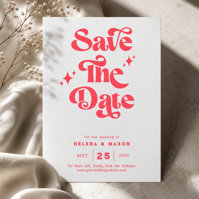 Retro Modern Red & White Wedding Save The Date (Creator Uploaded)