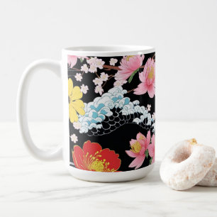 Retro Modern Seigaiha Sakura Flowers Japan party Coffee Mug
