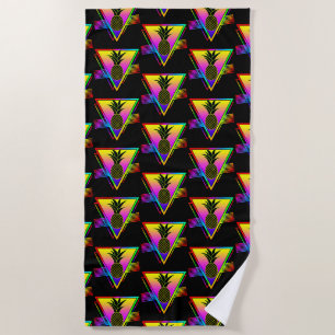 Retro Modern Silhouette Pineapple Summer Fruit Beach Towel