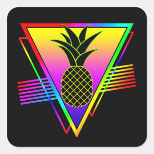 Retro Modern Silhouette Pineapple Summer Fruit Square Sticker