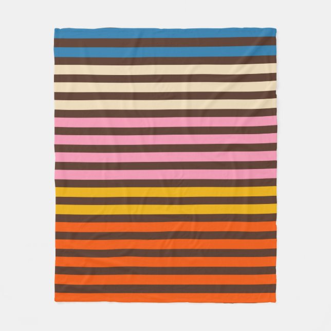 Retro Modern Striped Pattern Brown Orange Pink Fleece Blanket (Front)