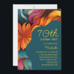 Retro Modern Teal Orange Psychedelic 70th Birthday Invitation<br><div class="desc">Celebrate 70 years of love,  life,  and laughter with this colourful floral invitation. Designed with vibrant waves of orange,  teal,  and magenta,  it brings joyful energy to your milestone gathering. The elegant layout and eye-catching palette make this a standout choice for a stylish celebration.</div>