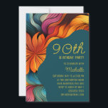 Retro Modern Teal Orange Psychedelic 90th Birthday Invitation<br><div class="desc">Ninety years of memories deserve a celebration as colourful as this one. This bold floral birthday invitation is perfect for honouring a joyful life well-lived. The contemporary design,  rich colours,  and elegant layout set the stage for a warm,  vibrant gathering.</div>