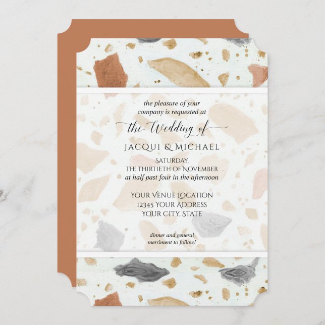 Retro Modern Terrazzo Terracotta Abstract Wedding Invitation (Front/Back)