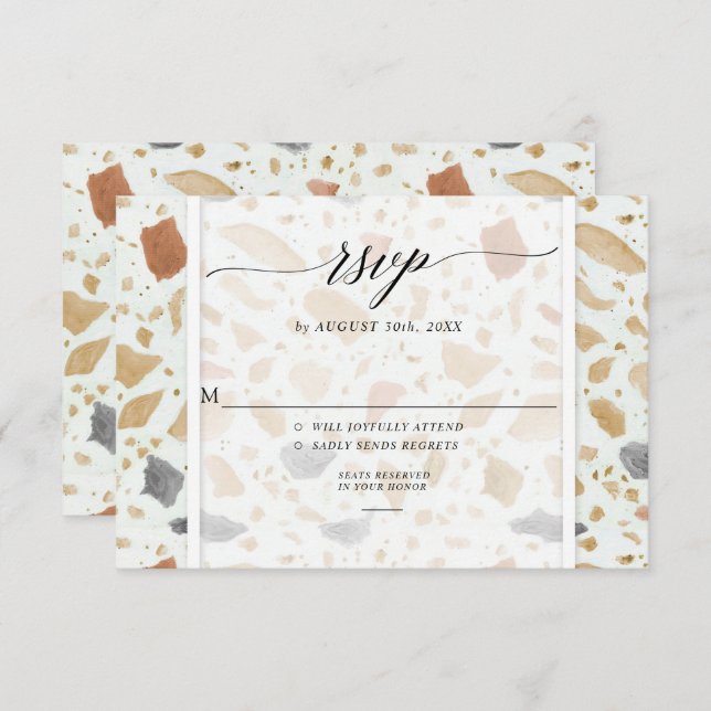 Retro Modern Terrazzo Terracotta Wedding RSVP  Invitation (Front/Back)