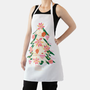 Retro Modern Trendy Seasonal Tree Christmas Apron