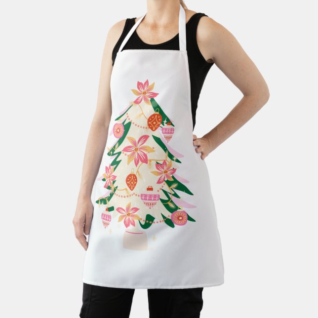 Retro Modern Trendy Seasonal Tree Christmas Apron (Insitu)