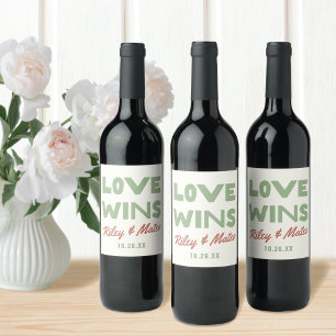 Retro Modern Type Earth Tones LOVE WINS Wedding Wine Label