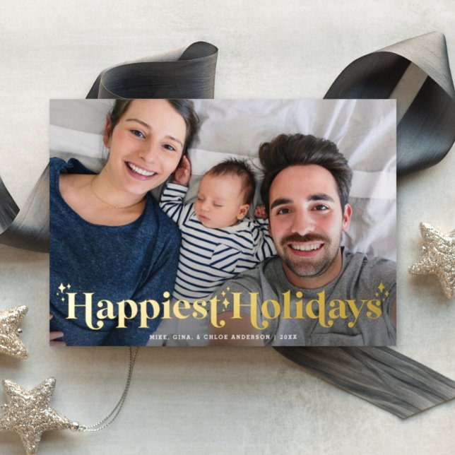 Retro Modern Type Happiest Holiday Photo Gold Foil (Creator Uploaded)