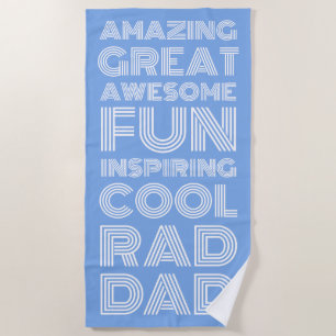 Retro modern typography rad dad funny light blue beach towel