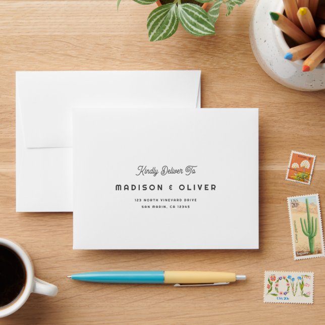 Retro Modern Typography Wedding RSVP Reply Envelope (Desk)