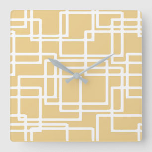 Retro Modern White Rectangles On Camel Square Wall Clock
