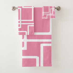Retro Modern White Rectangles On Girly Pink Bath Towel Set