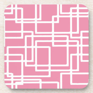 Retro Modern White Rectangles On Girly Pink Coaster