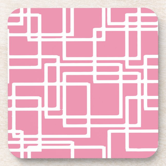 Retro Modern White Rectangles On Girly Pink Coaster (Front)