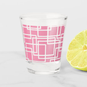 Retro Modern White Rectangles On Girly Pink Shot Glass